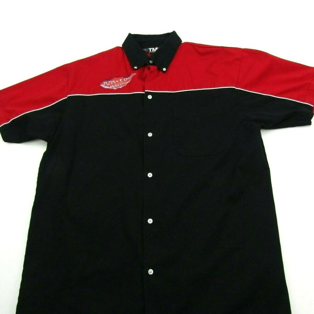 Men's Casual Button-Down Shirt — Black with Red Yoke